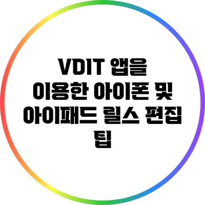 VDIT 앱을 이용한 아이폰 및 아이패드 릴스 편집 팁