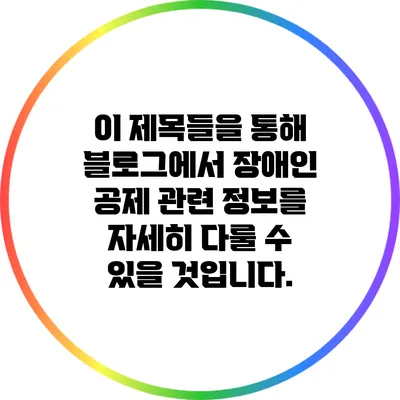 이 제목들을 통해 블로그에서 장애인 공제 관련 정보를 자세히 다룰 수 있을 것입니다.