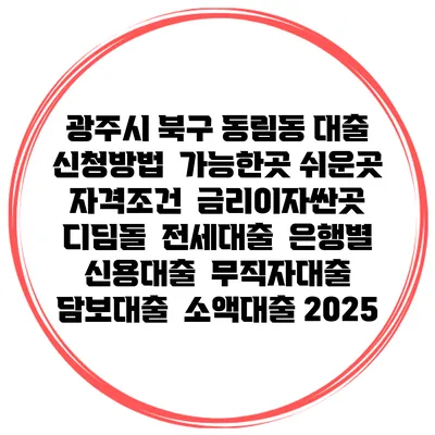 광주시 북구 동림동 대출 신청방법 | 가능한곳 쉬운곳 | 자격조건 | 금리이자싼곳 | 디딤돌 | 전세대출 | 은행별 신용대출 | 무직자대출 | 담보대출 | 소액대출 2025