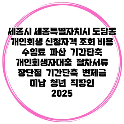 세종시 세종특별자치시 도담동 개인회생 신청자격 조회 비용 수임료 | 파산 | 기간단축 | 개인회생자대출 | 절차서류 | 장단점 | 기간단축 | 변제금 미납 | 청년 | 직장인 2025