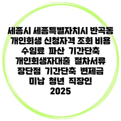 세종시 세종특별자치시 반곡동 개인회생 신청자격 조회 비용 수임료 | 파산 | 기간단축 | 개인회생자대출 | 절차서류 | 장단점 | 기간단축 | 변제금 미납 | 청년 | 직장인 2025