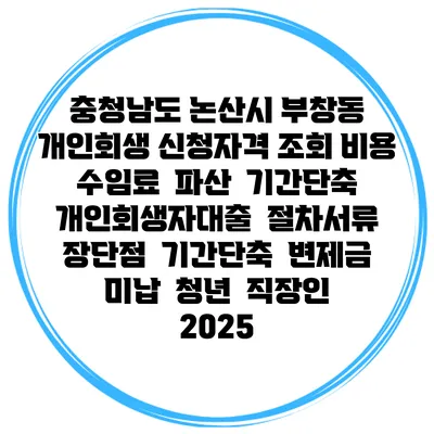 충청남도 논산시 부창동 개인회생 신청자격 조회 비용 수임료 | 파산 | 기간단축 | 개인회생자대출 | 절차서류 | 장단점 | 기간단축 | 변제금 미납 | 청년 | 직장인 2025
